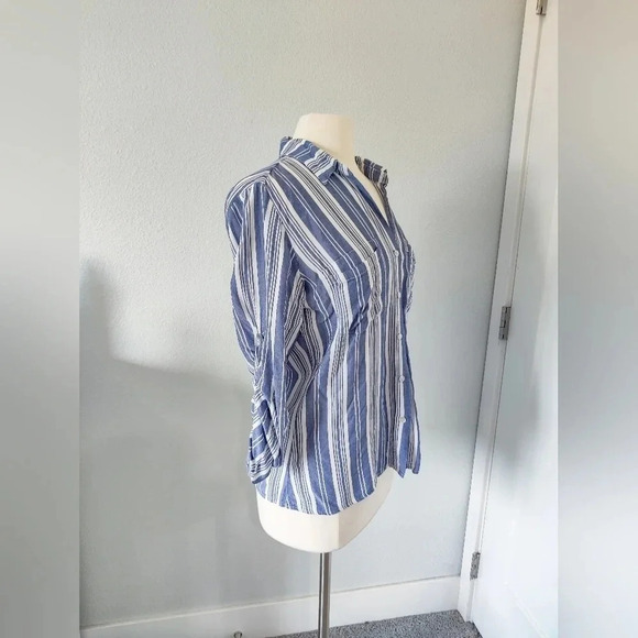 Heros & Dreamers Blue and White Striped Button Down Blouse. - Picture 9 of 10